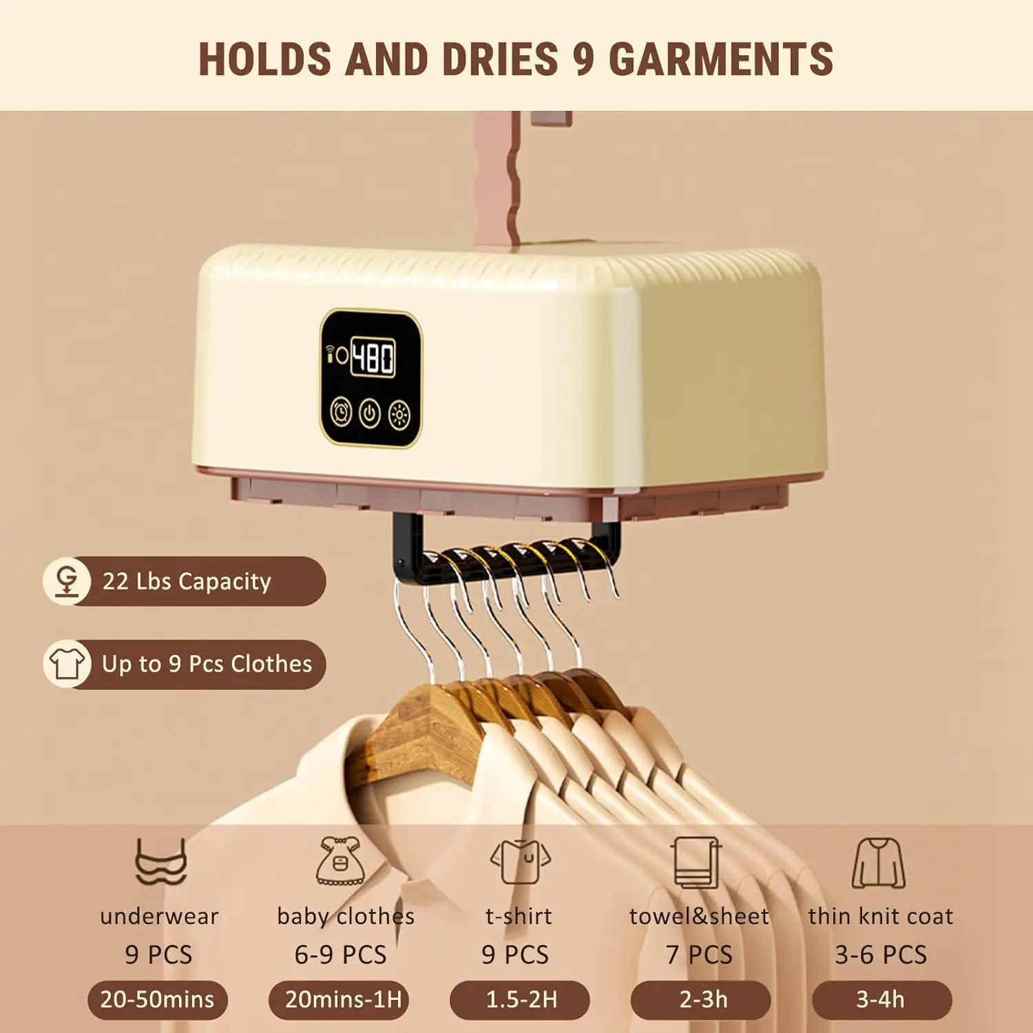 مجفف ملابس كهربائي محمول، 600 وات، مؤقت 8 ساعات، جهاز تحكم عن بعد، قابل للطي، منخفض الضوضاء، للسفر، الشقة، RV، النوم #3