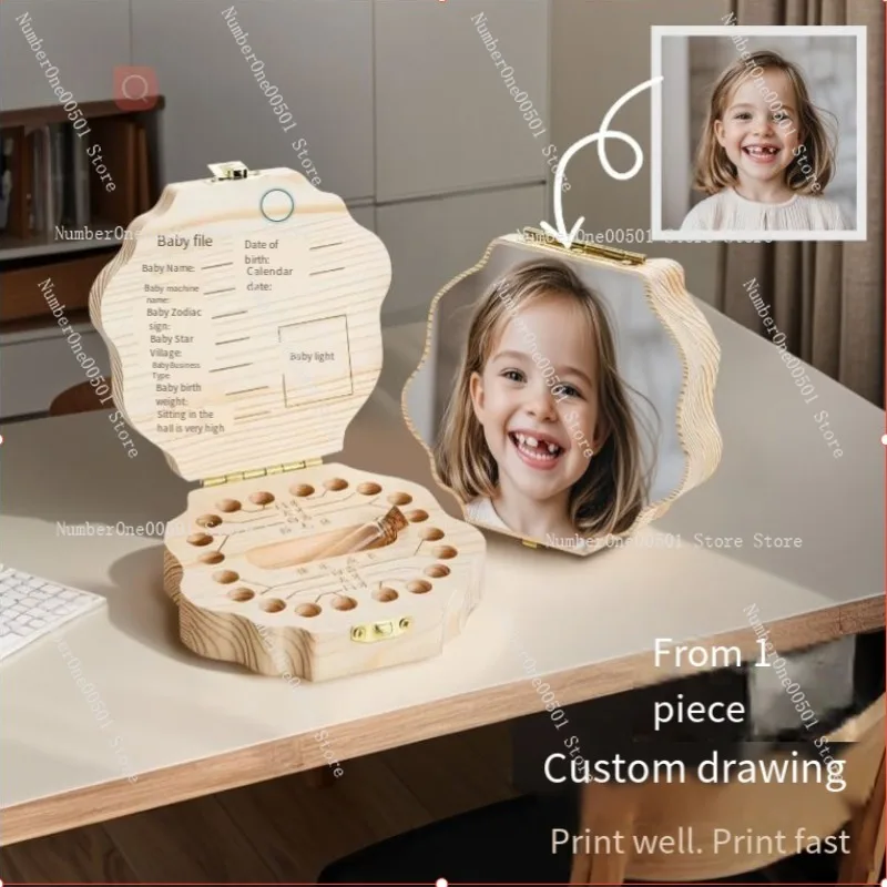 

Photo printing Customized commemorative box Wooden baby teeth Fetal hair storage box Children's collection Preservation bottle