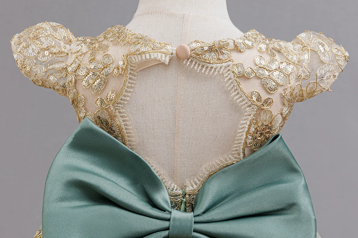 Kleid für Babys und Kleinkinder zum 1. Geburtstag, besticktes Spitzen-Prinzessinnenkleid, Blumenmädchen-Hochzeitskleid, besonderes festliches formelles Kleid für Babys – Detail 9