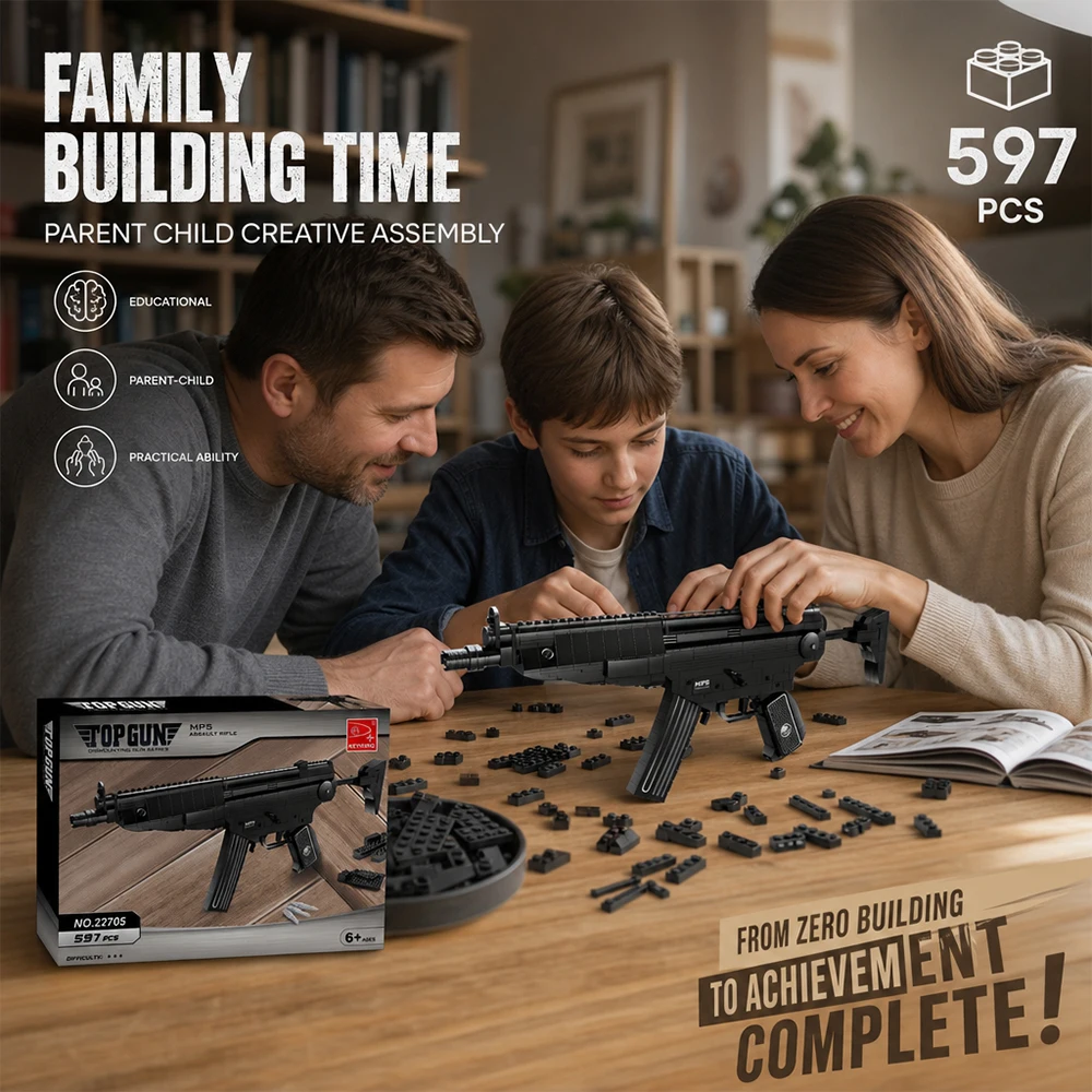 MP5 Style Building Block Decor Model,597Pcs DIY Construction Bricks Puzzle Toy,Boys Girls Role‑Play Game Prop,Non‑shooting Tabletop Collectible Ornament,Creative Educational Assembly Toy,Perfect Halloween Christmas Thanksgiving Holiday Gift for Kids Teens