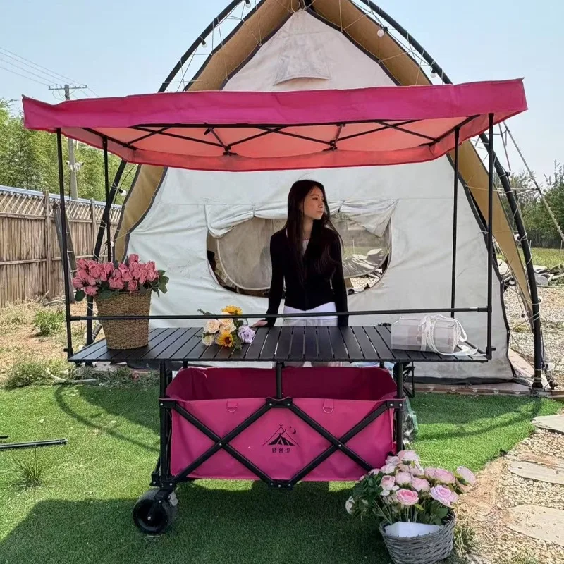 Sunshade Removable Hiking Trolley Outdoor Portable Folding Camping Trolley Household Transporting Sundries Camping Equipment