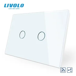 Livolo US/AU Standard 2 Gang 2 Way Wireless Remote Wall Light Switch,White Crystal Glass Panel,VL-C902SR-11,No Remote Controller