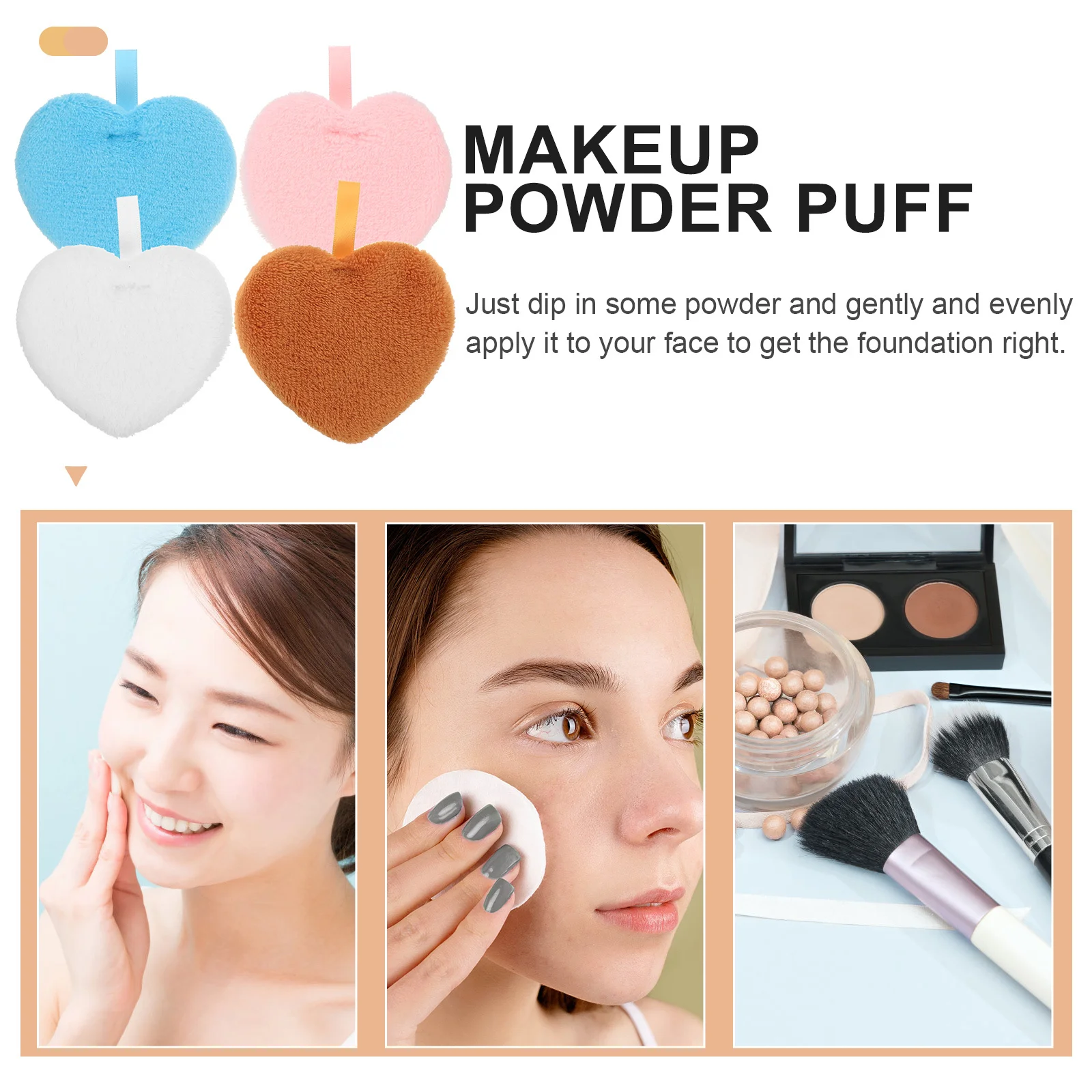 

4Pcs Round and Heart Shaped Washable Makeup Tools for Loose Mineral Powder Application Non-Abrasive Comfortable