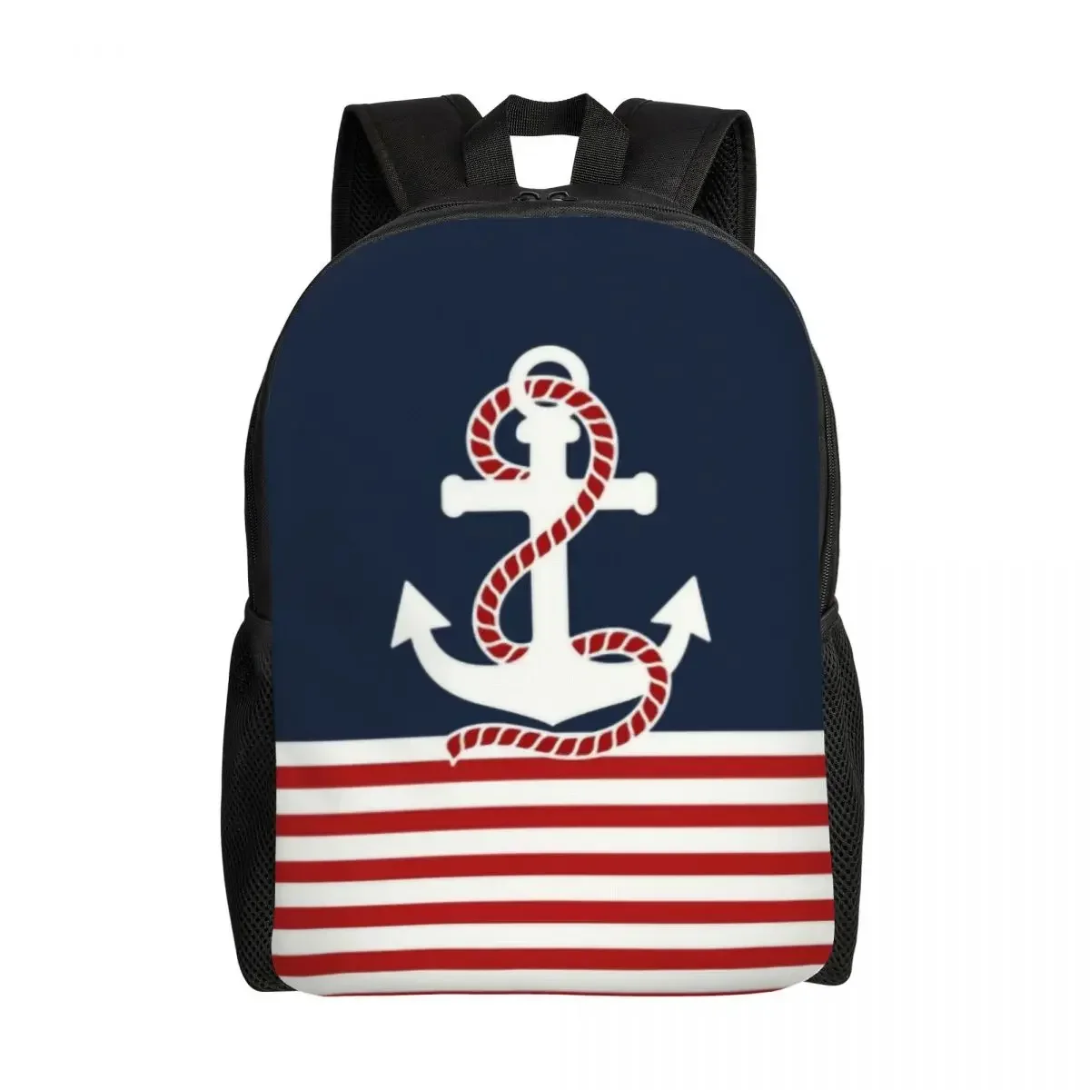 

Custom Navy Blue Stripes Nautical Anchor Boat Travel Backpack Men Women School Laptop Bookbag College Student Daypack Bags