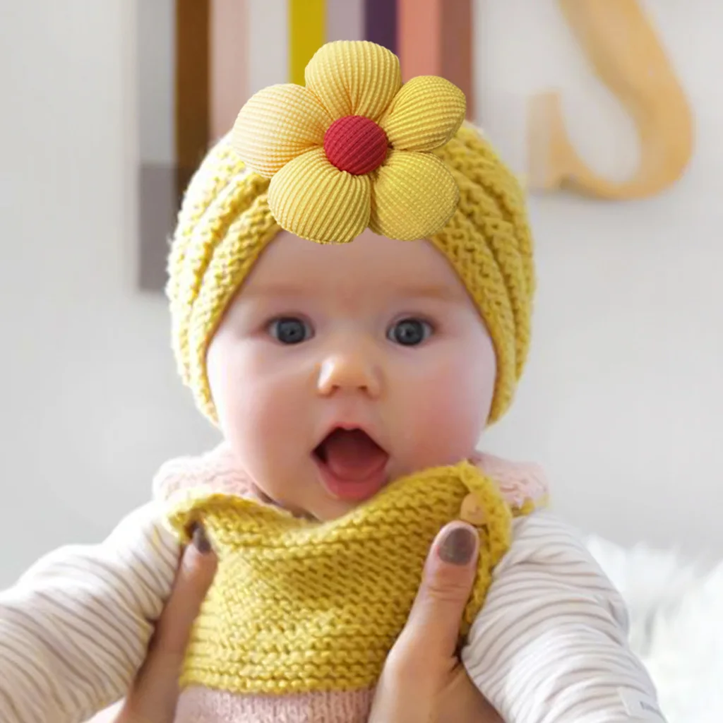 Europäische und amerikanische Winter-Babymütze – gestrickte Blumenmütze für Kleinkinder, warme und bequeme Kindermütze