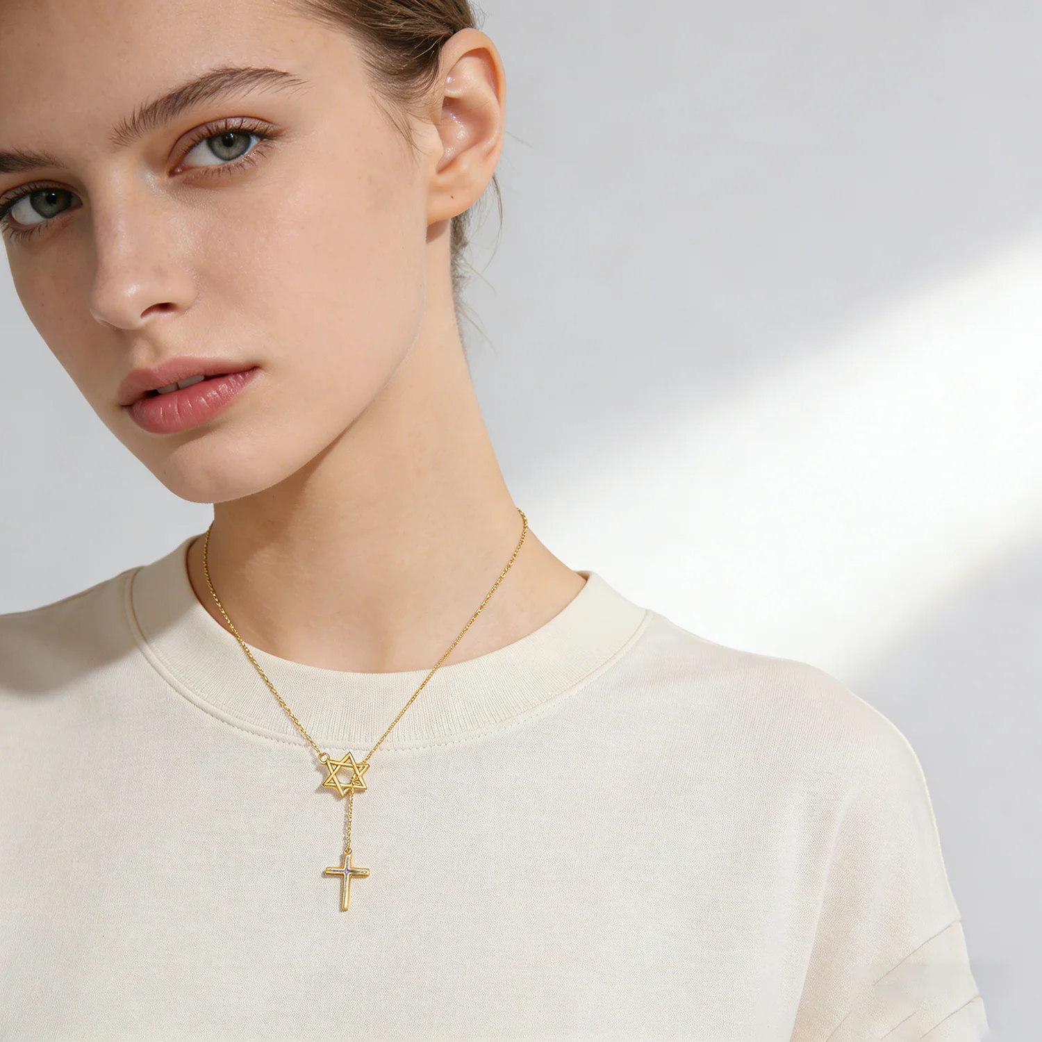 Star of David Cross Necklace for Women White Opal Inlay vintage Jewelry Perfect Gift for Birthday Anniversary Daily  Faith Wear