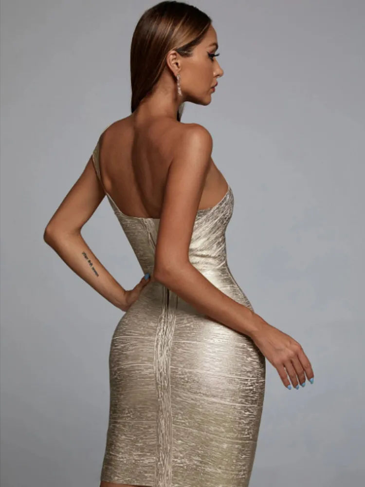 Robe de Soirée à Bandage en Feuille d'Or pour Femme, Sexy, à la Mode, Élégante, Vente en Gros