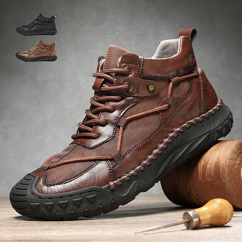 

Men's Hand-Sewn High-Top Boots Short Boots Leather Men's Hiking Boots