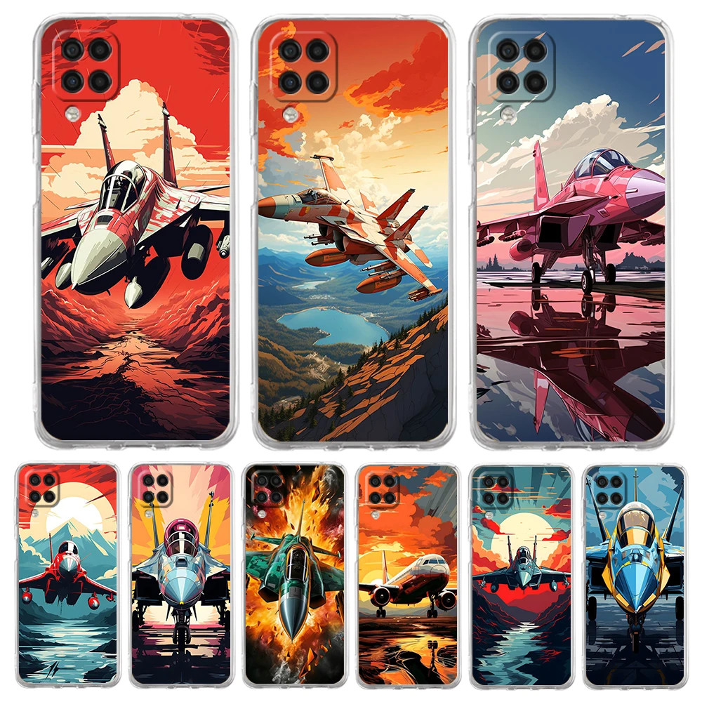TPU suave para Samsung Galaxy A13,A15,A22,A23,A25,A31,A32,A33,A35,A41,A51,A52,A53,A05,5G funda transparente para teléfono Sky Jet Fighter