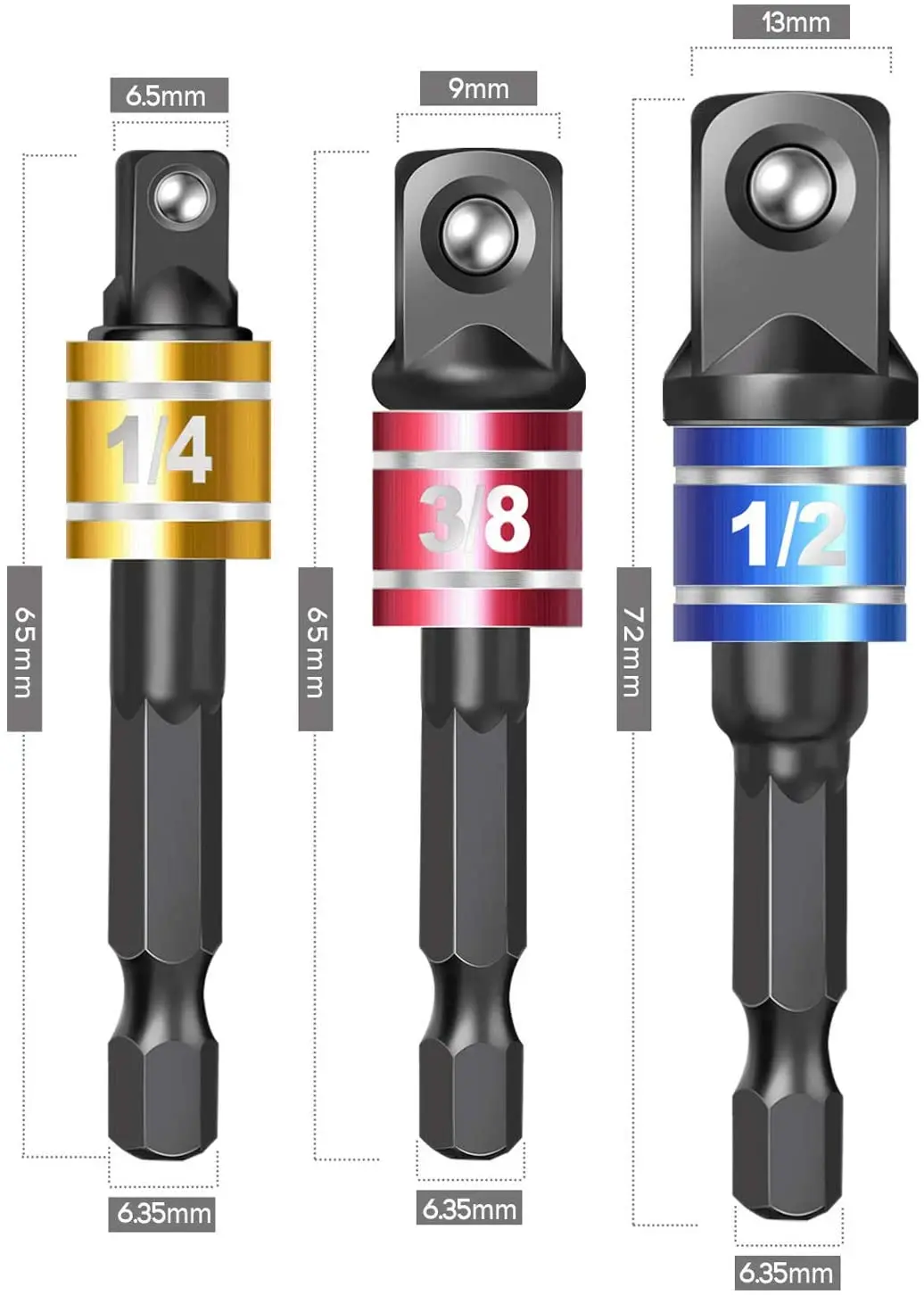 3 1/4 "3/8" 1/2 "Driver Adapter Cờ Lê Lục Giác Nối Dài Khoan Ổ Cắm Nguồn Adapter Nối Dài Bit bộ Mũi Khoan Hạt Lái Xe