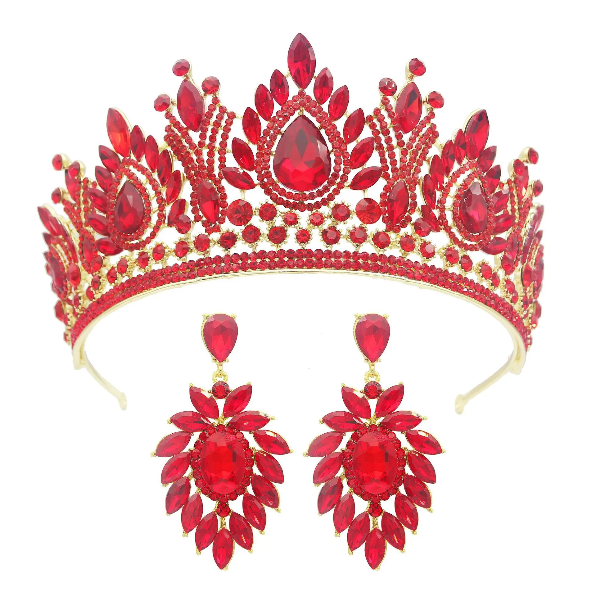 Baroque Royal Queen Red Crystal Bridal Tiaras Crowns For Women Sliver Purple Rhinestone Pageant Diadem Wedding Hair Accessories