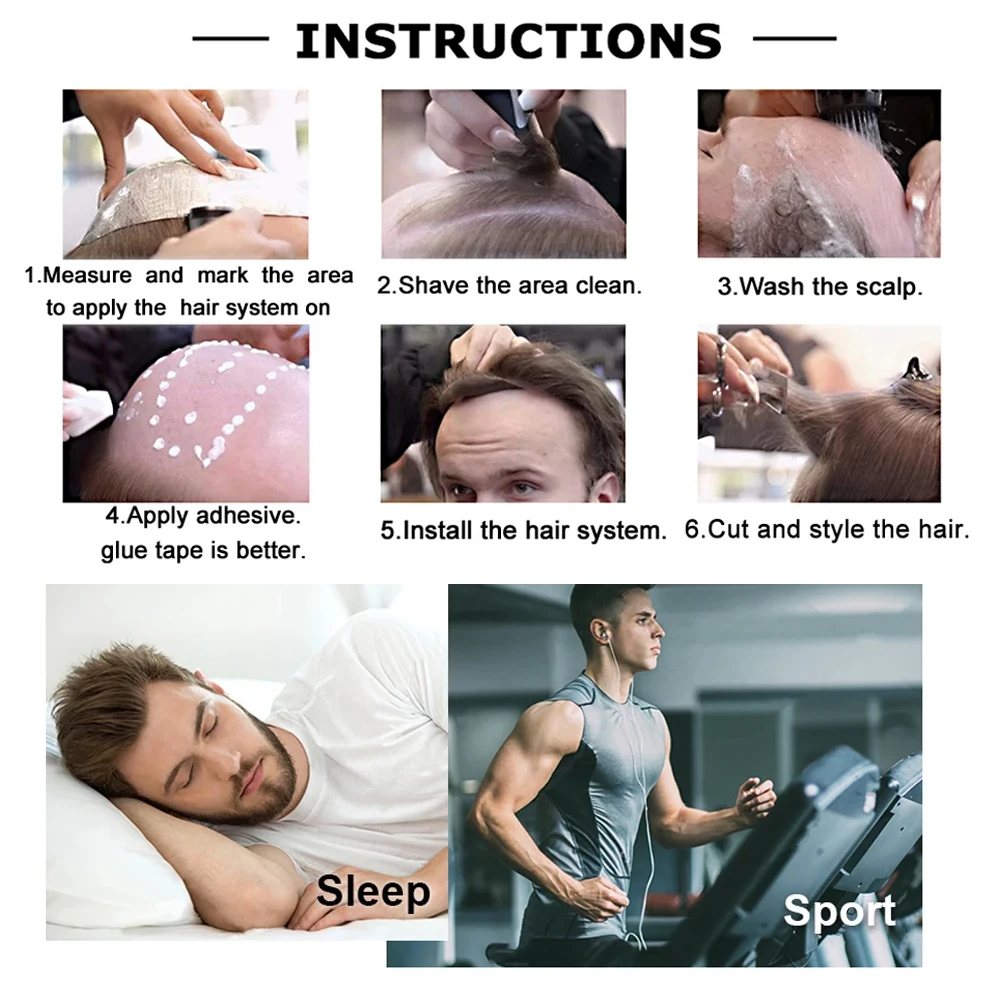 

【TIMIA】Мужской парик из натуральных волос, прямые волны, 0,1 мм, накладка на макушку # 4 светло-коричневых изделия из материала PU, размером 8*10 дюймов, удобные и дышащие.