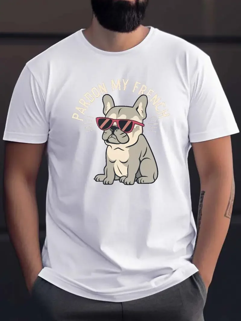 French Bulldog Print T Shirt, Tees For Men, Casual Short Sleeve T-shirt For Summer Top Summer Men\'s Home Cloth