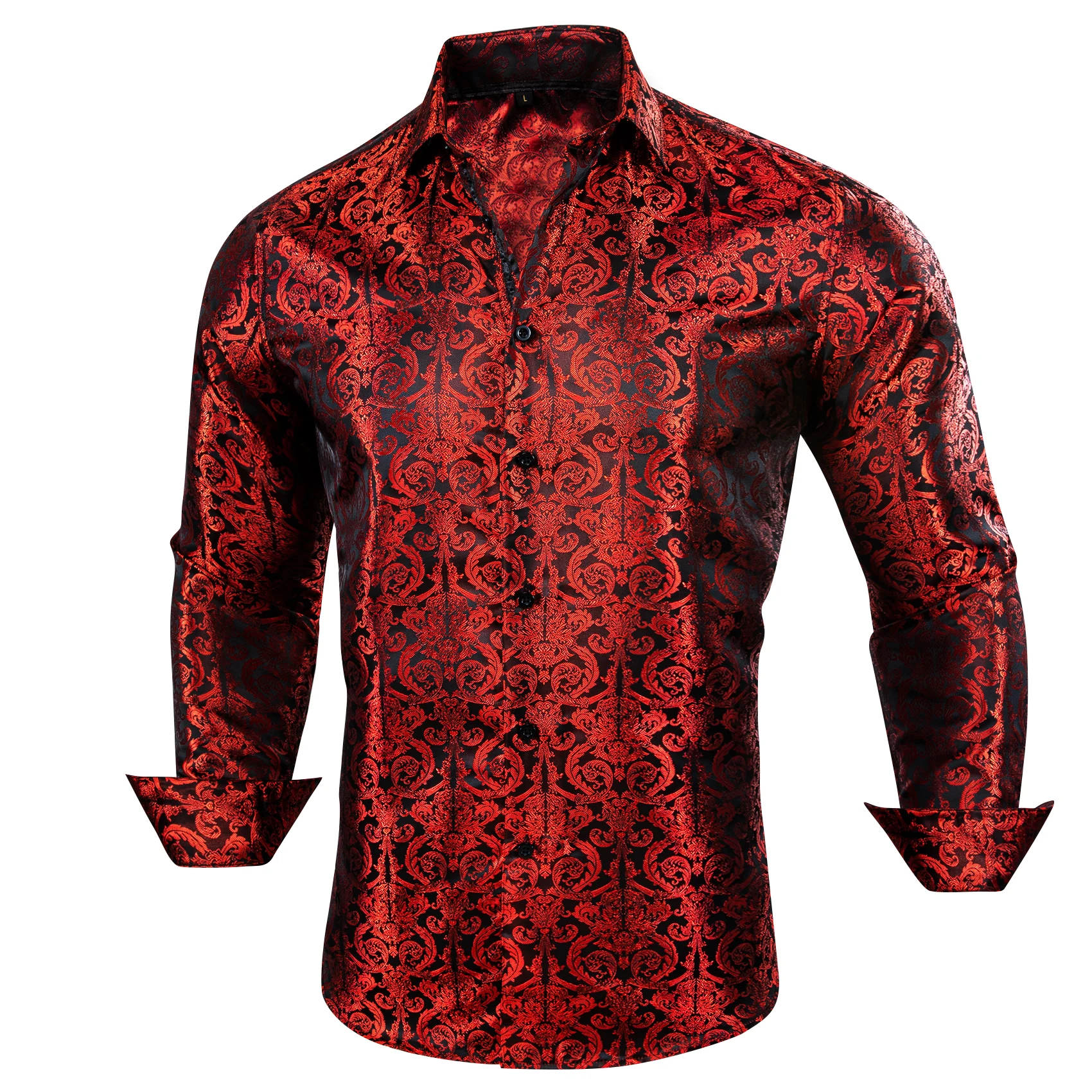 Luxe Zijde Shirts Voor Mannen Paisley Bloem Rood Groen Blauw Paars Zwart Goud Geel Geborduurde Regular Slim Fit Mannelijke Blouses tops