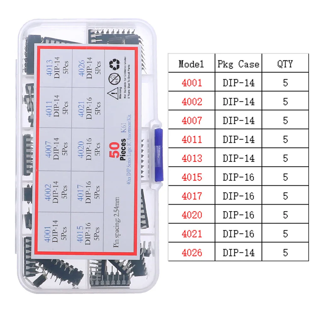 DIP SMD IC Integrated Circuit Chip Assortment Kit Box IC Sockets set Common CMOS Logic IC Series