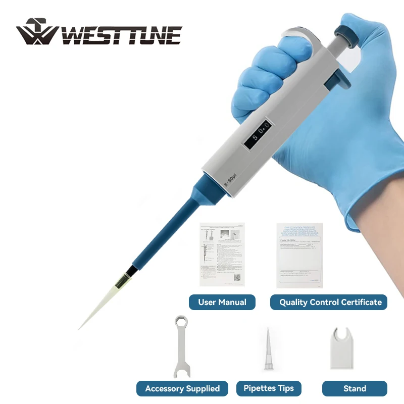 Westtune Laboratory Pipette Plastic Single Channel Digital Adjustable Micropipette Accurate Transfer for Chemistry Lab Equipment