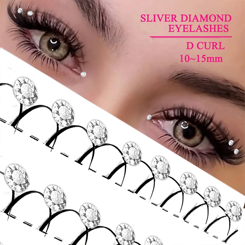 

Rhinestone Glitter False Eyelashes 11-15mm Shiny Crystal Sequins Natural Look Individual Lashes for Party Music Festival Makeup