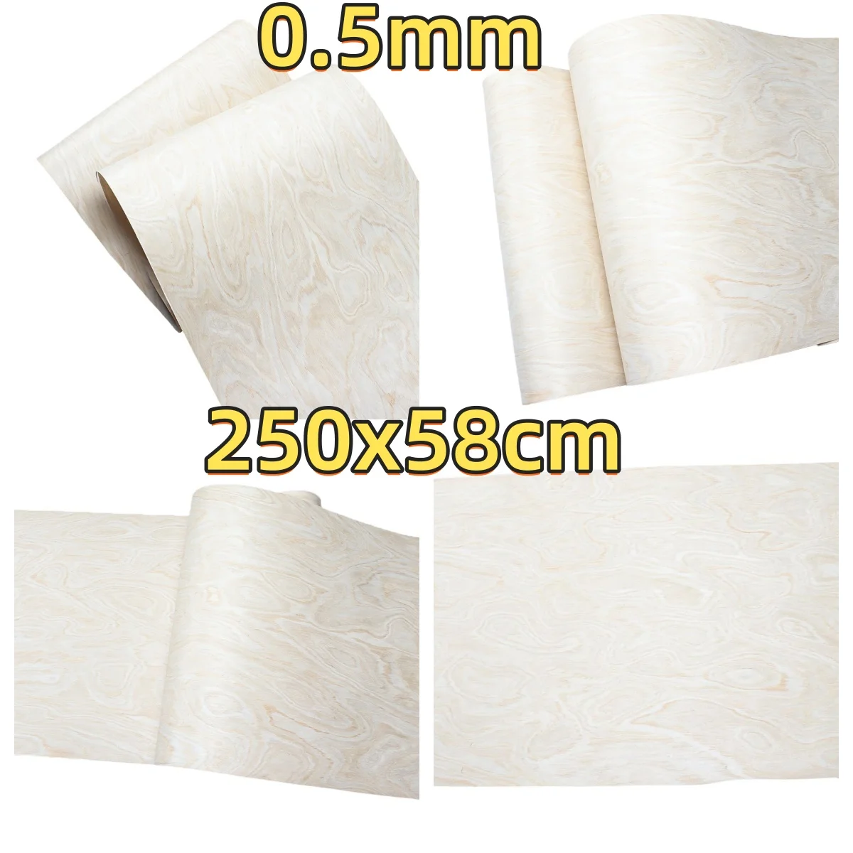 White Maple Reconstituted Wood Veneer, 0.5mm, 250x58cm, For Bedroom Feature Wall & Cabinet Veneering.(Backing Non-woven Fabric)