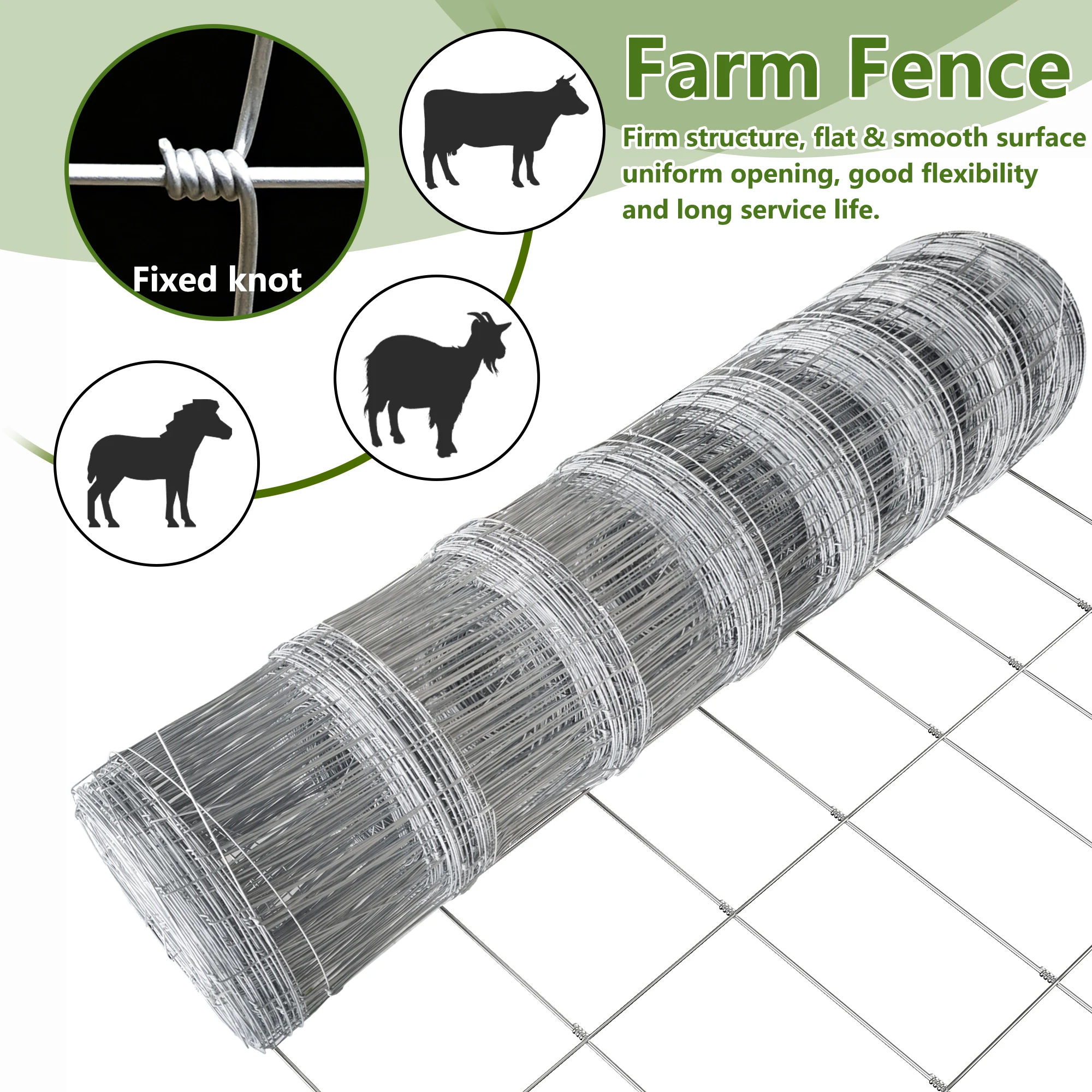 4.9x328FT Galvanized Field Fence Woven Wire Livestock Cattle Deer Fence Gradient Mesh For Goat Sheep Hog Grassland