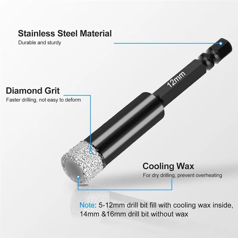 

ABLA-Diamond Drill Bits Set, 12Pcs Dry Diamond Hole Saw With Quick Change Drill Bit Holder,For Porcelain Tile Glass
