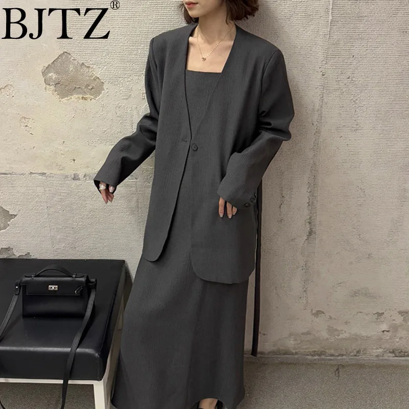 

BJTZ New Suit Jacket+camisole Skirt Two-piece Set For Women 2025 Spring Summer New Fashion Temperament Female Sets