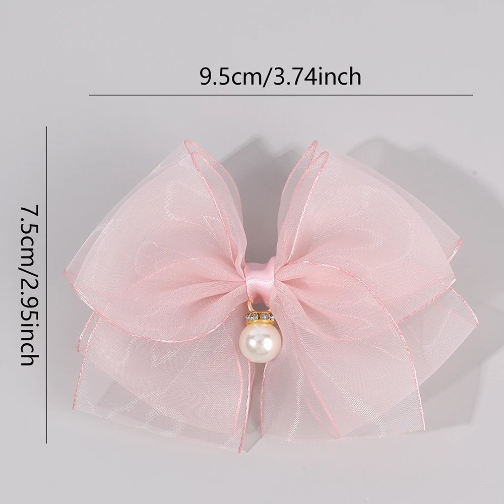 2 قطعة مقاطع الشعر القوس متعدد الطبقات للفتيات الشيفون دبابيس الشعر الصلبة لطيف اللؤلؤ قلادة باريت الاطفال أغطية الرأس إكسسوارات الشعر #4