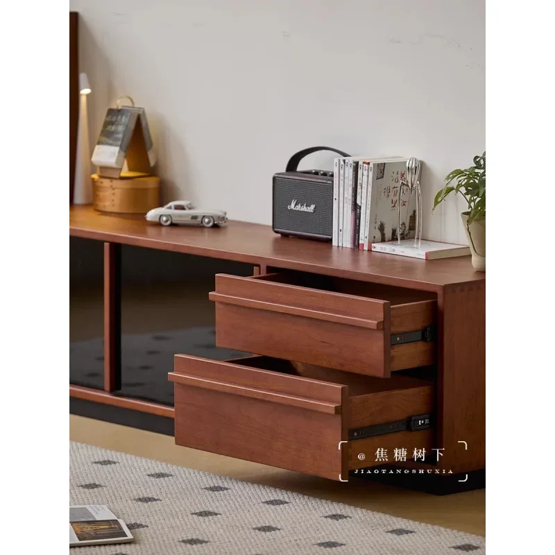 Retro solid wood time TV cabinet medieval small apartment home living room storage locker Internet celebrity floor audio-visual