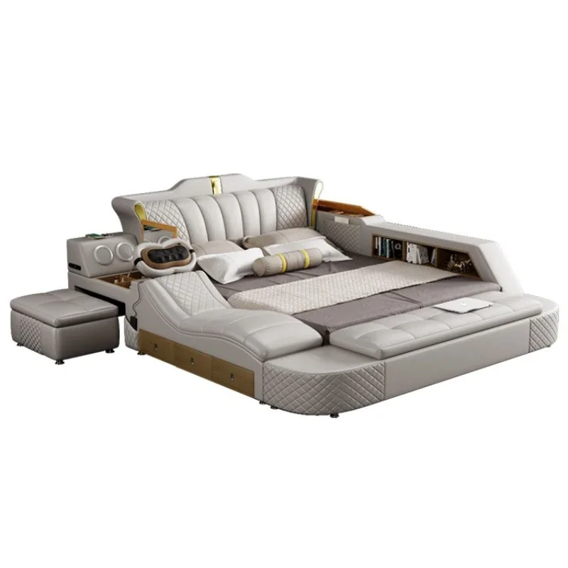 Light luxury leather bed multi-functional massage tatami, storage leather art bed bedroom large apartment