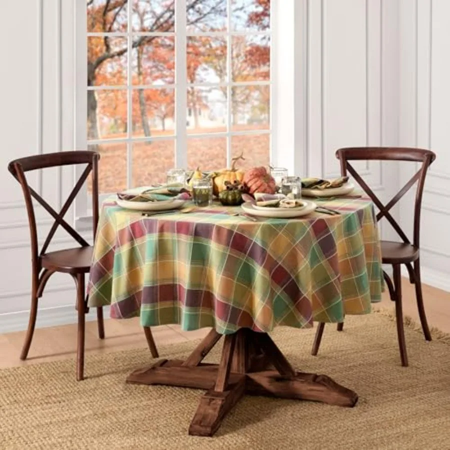 

Овальная хлопковая скатерть Autumn Acres Harvest Plaid для осени/Дня благодарения, 60x84, коричнево-красный узор, прочная ткань, Home Fashions