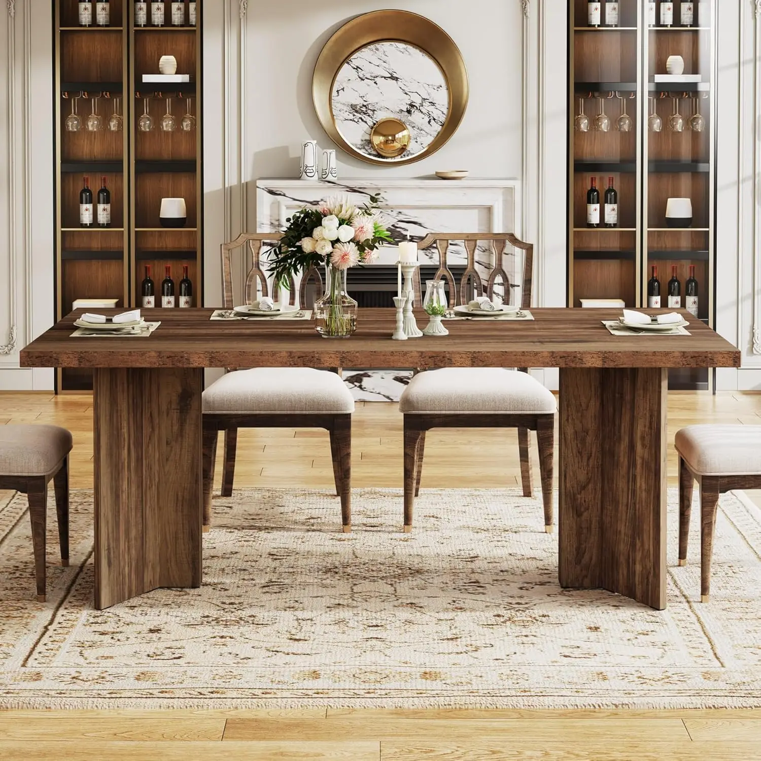 63-inch Dining Table for 4-6, Farmhouse Kitchen Table with Large Tabletop, Rectangular Dinner Eating Table for, Customized - view 3