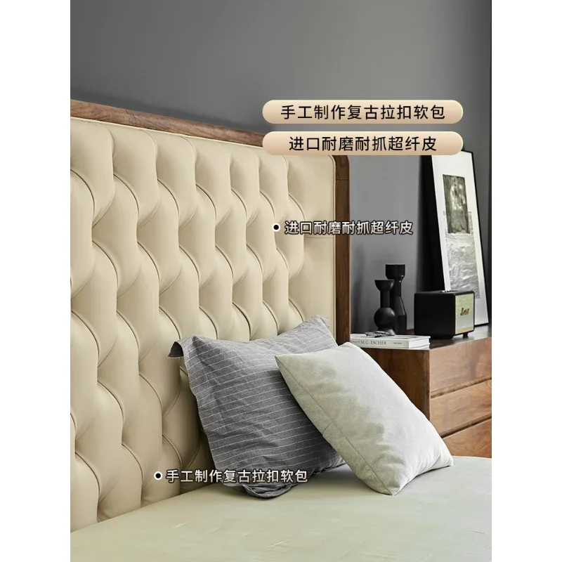 The product can be customizedLiangnian furniture Nordic North America black walnut solid bed double leather bed master be