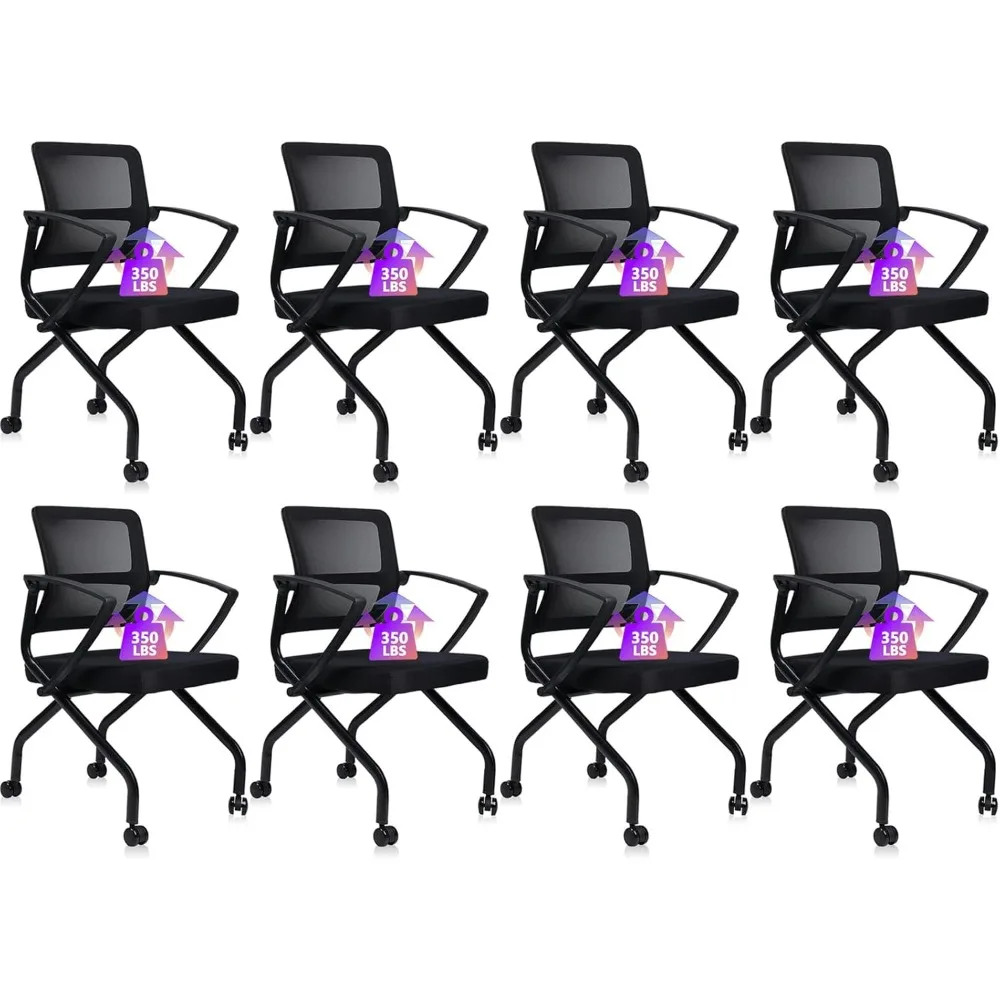 

Stackable Foldable Ergonomic Office Chair with Lumbar Support and Thick Cushion, Folding Mesh Fabric Reception Guest Chair with