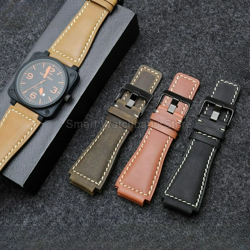 Anti Allergy Retro Elegant Cow Leather Watch Accessory for Bell & Ross Bell Ross BR03 PL14796 PL15472 Breathable Sweat Resistant