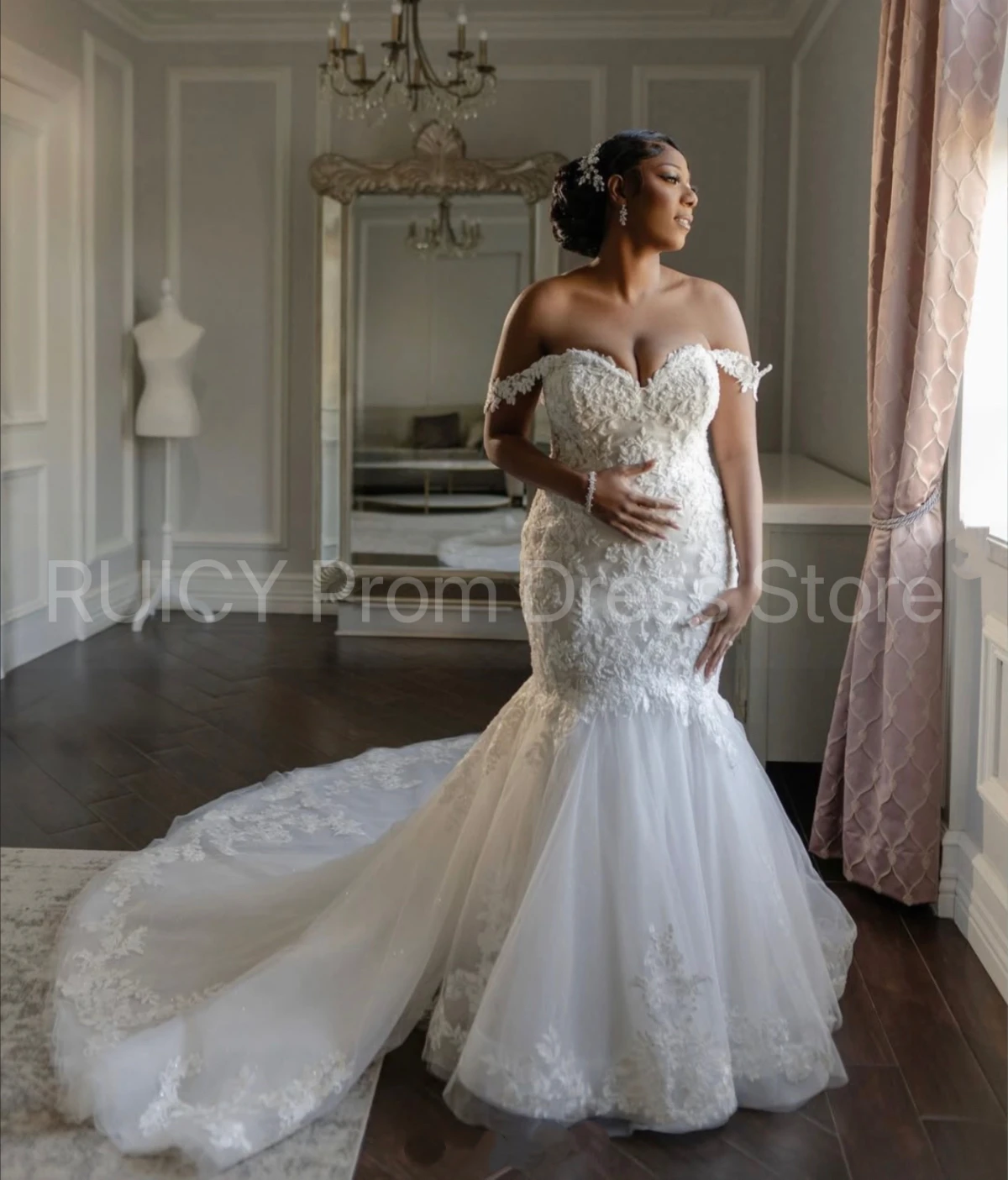 Eleganckie suknie ślubne z odkrytymi ramionami syrenka luksusowe 2025 koronkowa aplikacja cekinowa damska suknia dla panny młodej Vestidos de novia