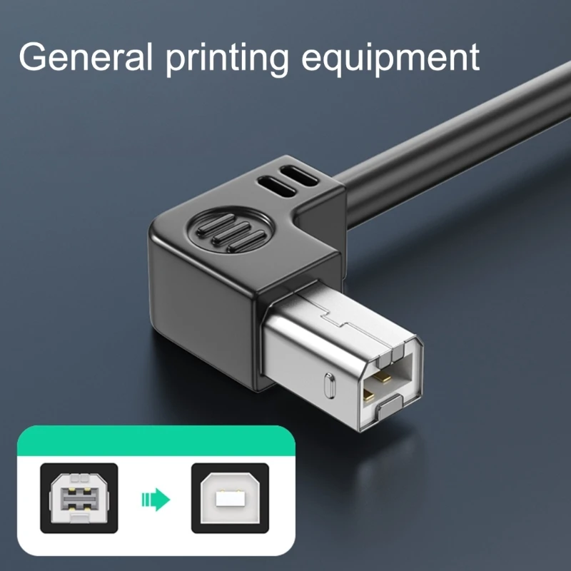 USB TypeB Printer Cable 480Mbps with Screws for Panel Mount High Speed Printing and Scanning Flexible 90Degree Elbow