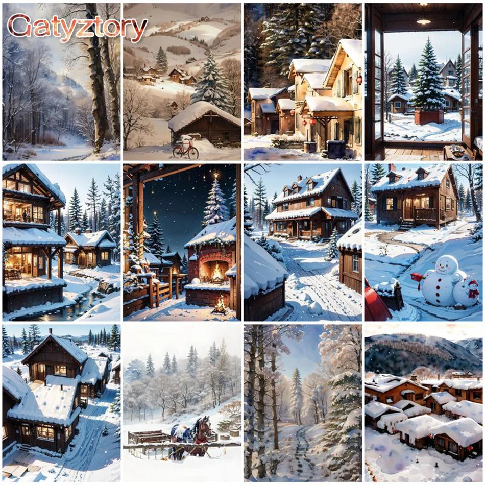 GATYZTORY DIY Painting By Numbers Winter Scenery Oil Painting HandPainted On Canvas Drawing By Number Home Decor Wall Art Gift