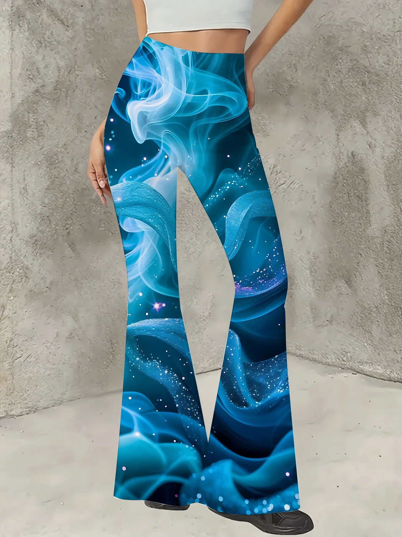 

Korean Style Printed Flare Pants Women High Waist Slim Fit Bell Bottom Leggings
