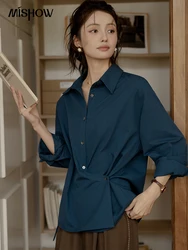 MISHOW Long Sleeve Shirt Women Solid Commuter Lapel Tops 2024 Autumn Irregular  Loose Blouse Versatile Casual Shirts MXD41C0311