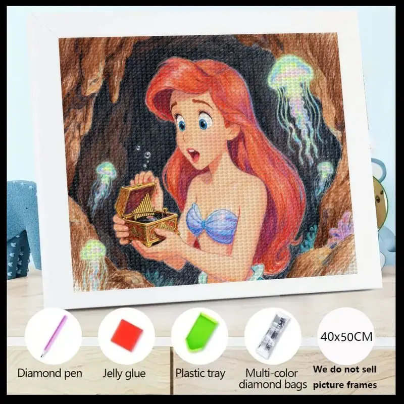 

1 шт., набор для рисования 5D алмазной живописи «Принцесса Ариэль Русалочка», набор для рисования драгоценных камней со стразами «сделай сам», мультяшная подводная пещера Tr