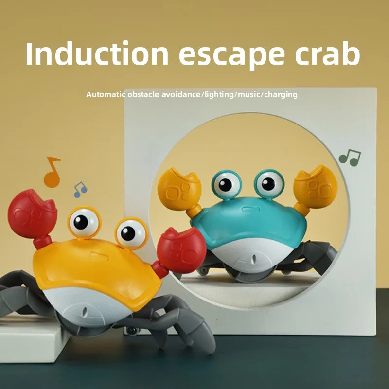 Rechargeable Sensor Activated Crab Toy with Light Music for Baby Crawling Escape Fun