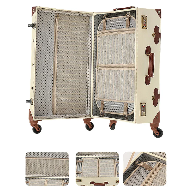 Vintage British Leather Suitcase, Retro Trolley Luggage with Antique Brass Hardware & Silent Wheels, Cabin Approved Carry-on Bag