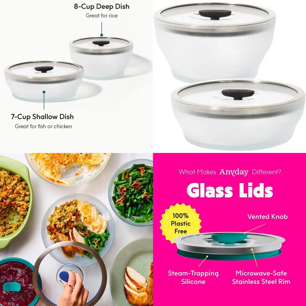 

Набор для хранения микроволновой печи и продуктов: стеклянные контейнеры из 4 предметов с штабелируемой пароваркой и вентилируемыми крышками для разогрева и приготовления на пару.