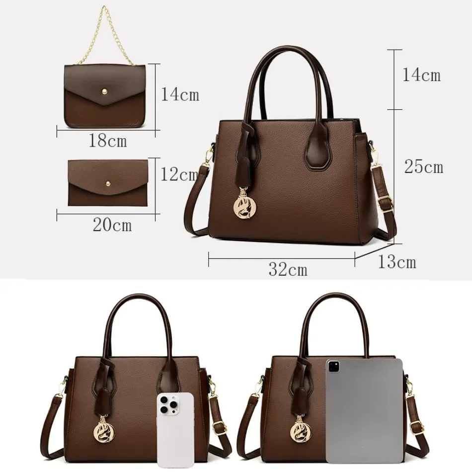 2 Piece Set Casual Tote Vintage Ladies Tote Hand Bag Leather Luxury Handbags Women Designer Bags for Women 2024 Sac A Main Femme