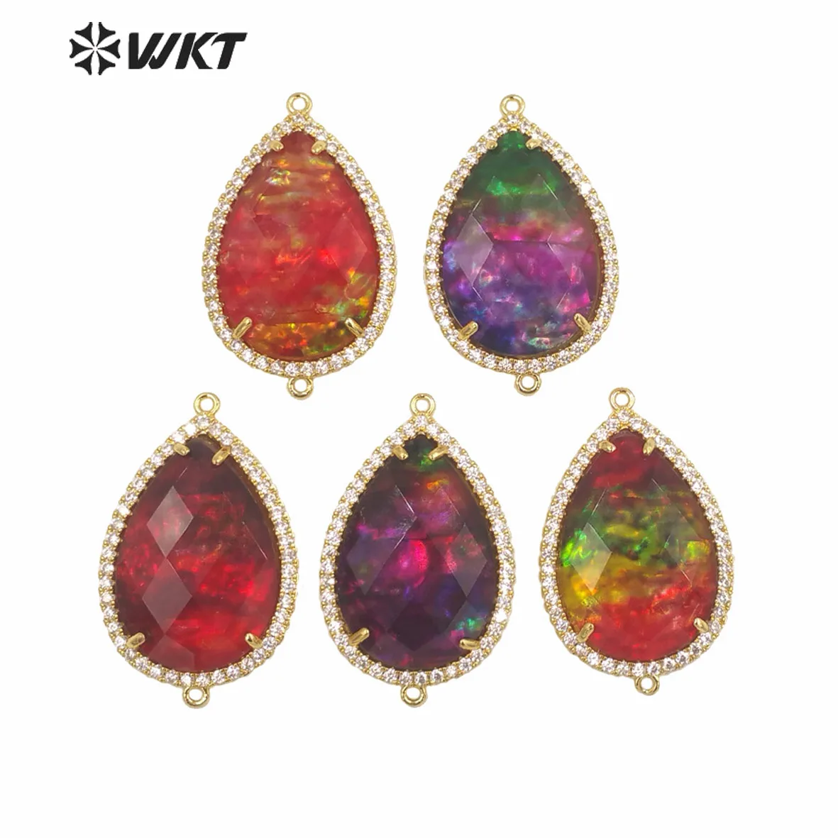 

WT-C323 WKT 2023 Beautiful Style Natual Shell & Zircon Water Droplet Connector Anniversary Women Party For Jewelry Accessories