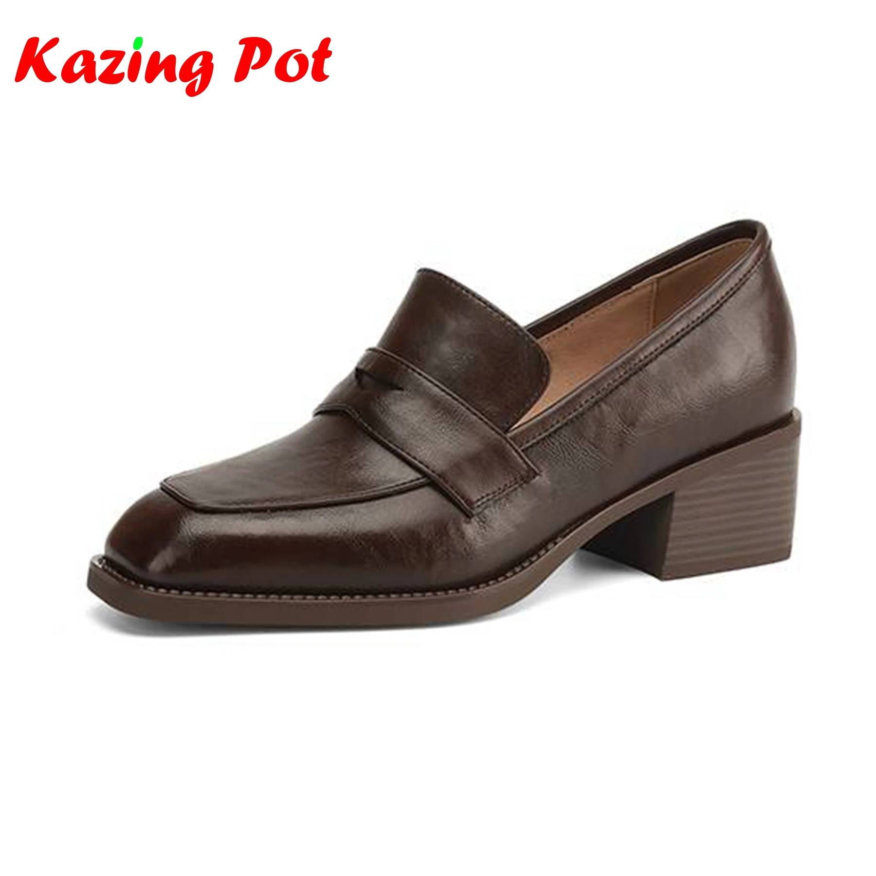 Krazing Pot Sheep Skin Spring Shoes Chunky Heels Gladiator Vintage Slip On Pleated Women Size 42 Deep Mouth England Style Pumps
