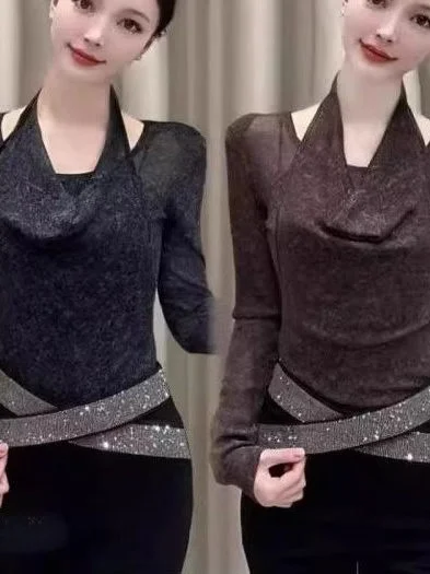 

Faionable Casual Long Sve Ne Hanging Top Women's irt Sli Versatile Design Autumn 2025 Dr Brand Slim Fit