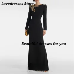 Customized Elegant O Neck Evening Dresses Black Long Sleeves Prom Dresses for Women Crystal Mermaid Formal Occasions Gowns