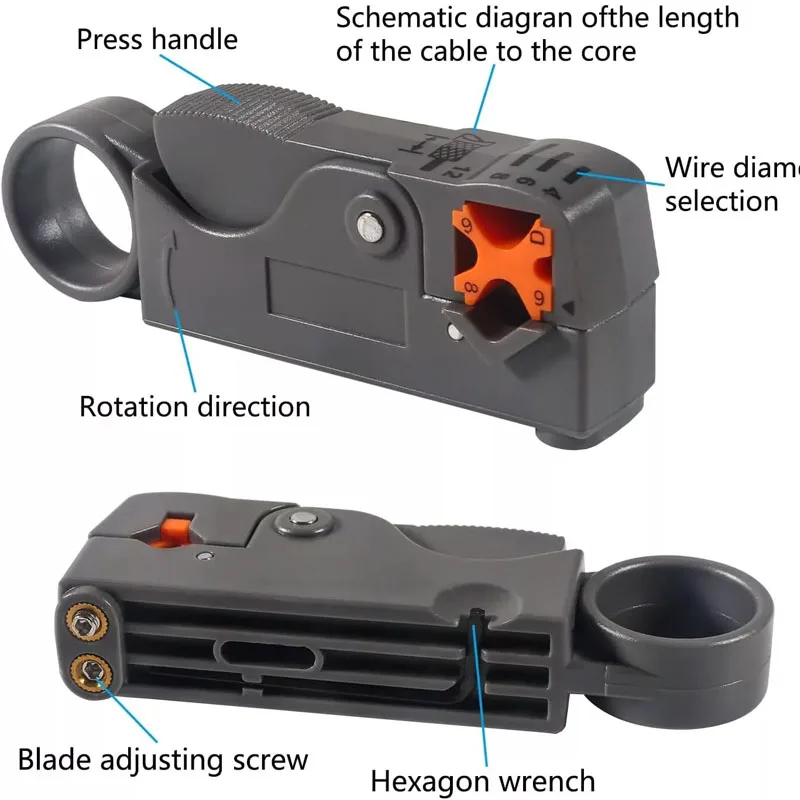 Imagem -03 - Coax Cabo Crimper Kit Ferramenta de Compressão Coaxial Wire Stripper com f Rg6 Rg59 Conectores Alicate de Crimpagem Ferramentas Manuais