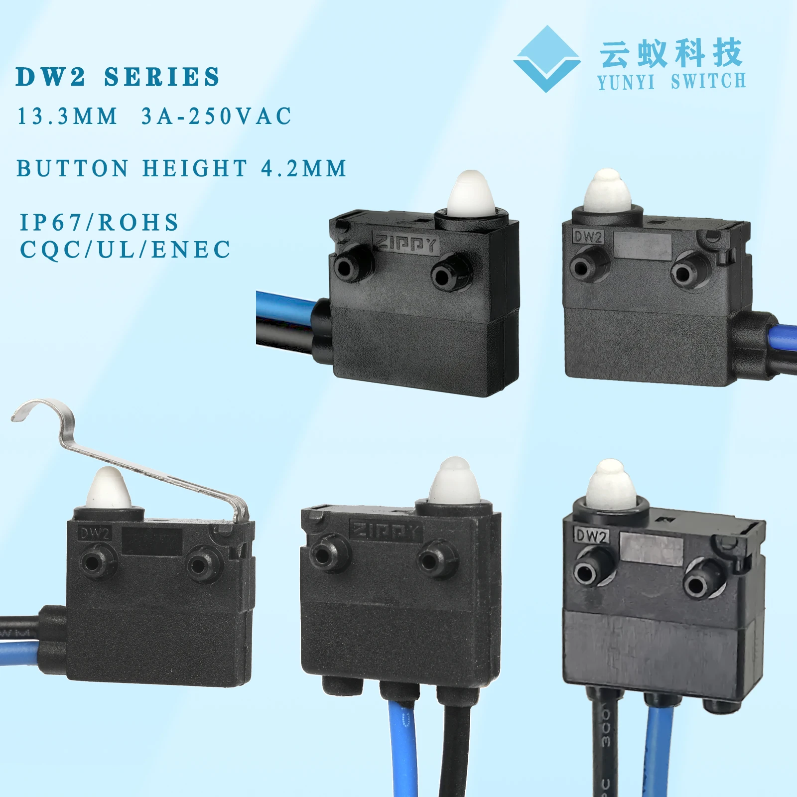 

ZIPPY DW2 13.3mm 2 Wires Car Door Detection Normal opening gamepad buttons Waterproof Micro switch For D2HW-C203