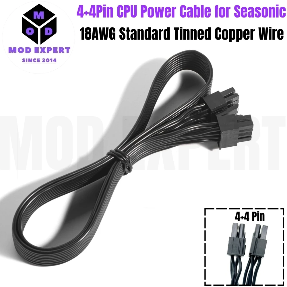 CPU Power Cable 4+4Pin for Seasonic FOCUS PLUS PX-1000, PX-850, PX-750, PX-650, PX-550 Platinum Modular Power, 18AWG 60CM Flat